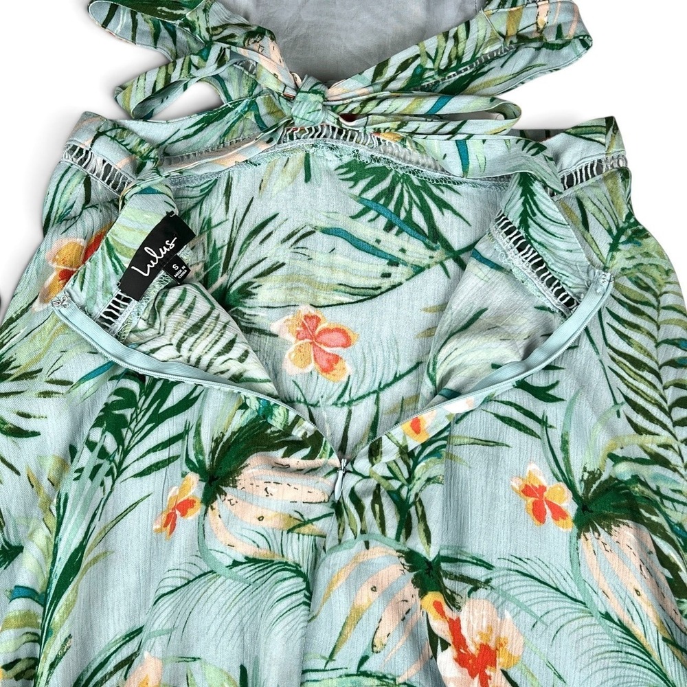 Lulus St Tropez Womens Sz Sm Tropical Floral Blue Halter Dress Asymmetrical $84 - Picture 11 of 16